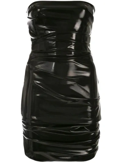 Alex Perry Carter Strapless Ruched Vinyl Mini Dress In Black