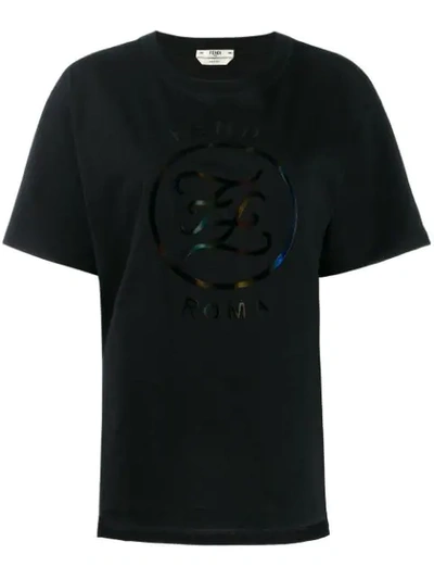 Fendi Iridescent Logo Cotton T-shirt In Black