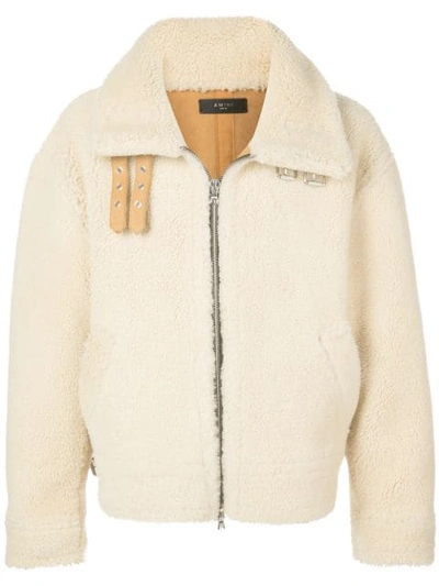 Amiri Men's Oversized Shearling Jacket W/ Leather Straps In Natural