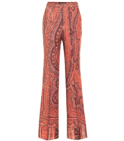 Etro Printed Wool And Silk Pants In Orange
