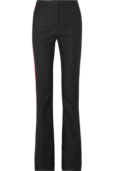 Alexander Mcqueen Striped Grain De Poudre Flared Trousers In Black