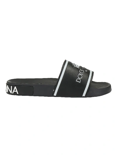 Dolce & Gabbana Black Rubber And Leather Slide Ss 2019