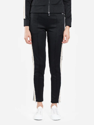 Moncler Metallic Stripe Logo Track Trousers In Black