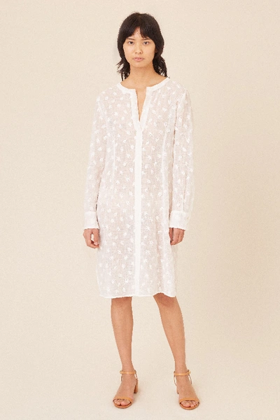 Mansur Gavriel Floral Embroidered Linen Tunic Dress In White