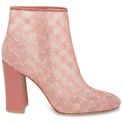 Mansur Gavriel Floral Embroidered Nylon 95mm Ankle Boot In Blush