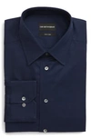 Emporio Armani Trim Fit Solid Dress Shirt In Solid Dark Blue