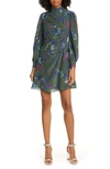 TANYA TAYLOR CLARISSE FLORAL BUTTON DETAIL LONG SLEEVE SILK DRESS,F19D832034