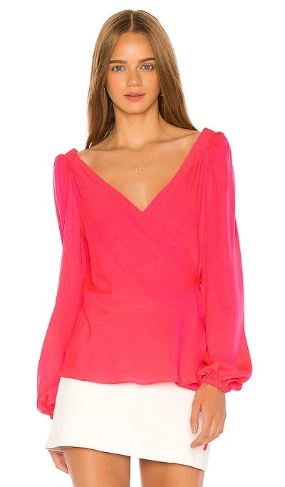 Milly Hallie Wrap Top In Pink. In Bombshell Pink