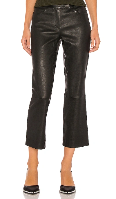 Theory Cropped Leather Boot-cut Pants In Black