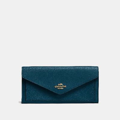 Coach Soft Wallet In Peacock/gold