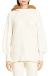 ADEAM ANGEL HAIR HOODED SWEATER WITH FAUX FUR TRIM,9016-KNC