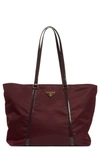 Prada Tessuto Nylon Tote In Bordeaux