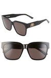 Balenciaga Women's Square Sunglasses, 55mm In Shiny Black/ Grey