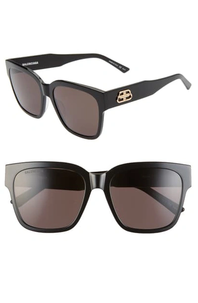 Balenciaga Women's Square Sunglasses, 55mm In Shiny Black/ Grey