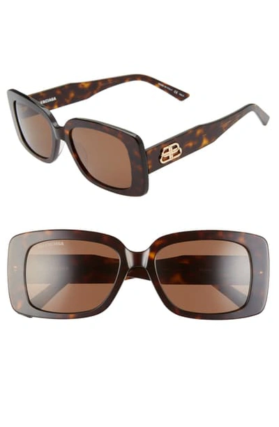 Balenciaga Rectangle Acetate Sunglasses With Bb Temple In Shiny Dark Havana/ Brown