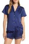 Flora Nikrooz Victoria Satin Short Pajamas In Navy