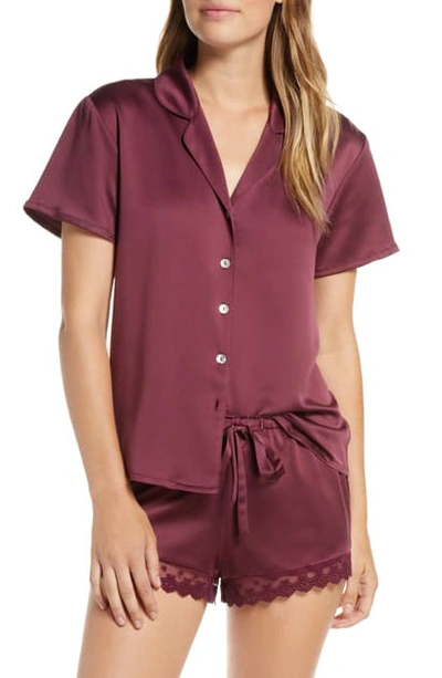 Flora Nikrooz Victoria Satin Short Pajamas In Berry