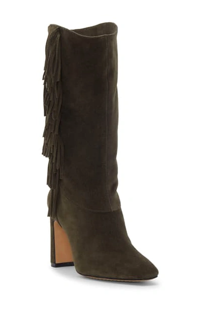 Vince Camuto Sterla Fringe Boot In Green Spruce Suede