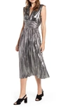 REBECCA MINKOFF BRIELLA METALLIC HALTER PLEATED DRESS,F19602771