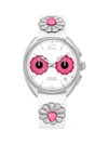 FENDI MOMENTO FLOWERLAND STAINLESS STEEL & LEATHER-STRAP WATCH,0400011275481