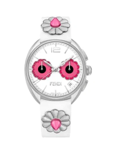 Fendi Women's Momento Floral Chronograph Leather Strap Watch, 40mm In Grey