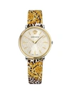 VERSACE WHITE DIAL & GOLDTONE IP CASE FILIGREE LEATHER STRAP WATCH,0400011273950