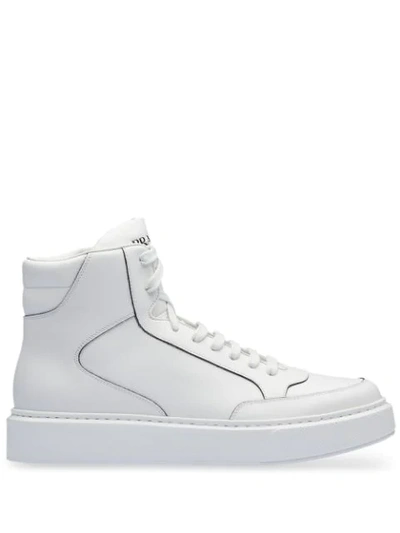 Prada Embossed Logo Hi-top Sneakers In White