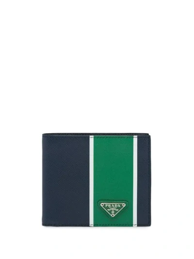 Prada Saffiano-portemonnaie Mit Streifen In Blue