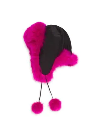 Adrienne Landau Fox Fur-trim Trapper Hat In Fuchsia