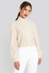 CHLOÉ HIGH NECK BUTTON BLOUSE - BEIGE