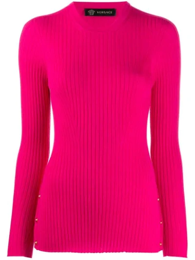 Versace Side Medusa Button Jumper In Pink