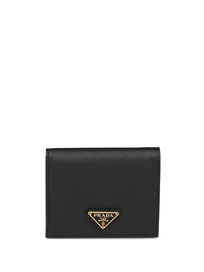 Prada Logo Plaque Wallet In Black