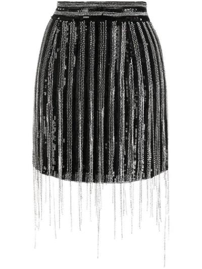 Amen Fringed Sequin Skirt In Black With Gold