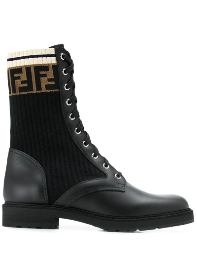 Fendi Rockoko Chelsea Sock Combat Boot In Black