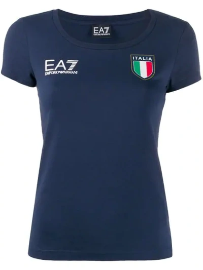 Ea7 Emporio Armani Italia Print T-shirt - 蓝色 In Blue