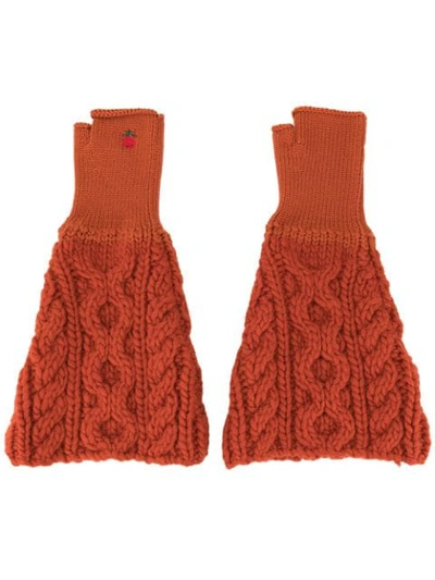 Undercover Cable Knit Gloves In Red