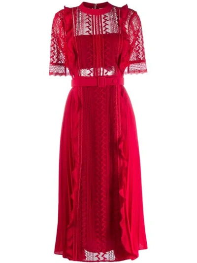Self-portrait Lace Panel Dress In Red