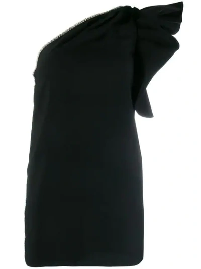 Self-portrait Crystal-embellished One-shoulder Crepe Dress In Black