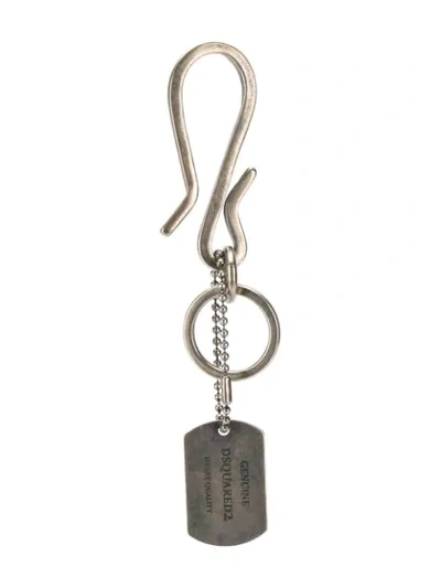 Dsquared2 Branded Dog Tag Keyring In Silver