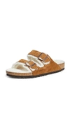 Birkenstock Faux Fur Lined Classic Sandals With Adjustable Buckles And Comfortable Footbed In Mink Natural