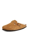 BIRKENSTOCK BOSTON SHEARLING SANDALS MINK NATURAL