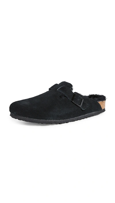 Birkenstock Boston Shearling Sandals In Black Black