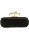 Alexander Mcqueen Skull Four-ring Beaded Leather Long Box Clutch In Black