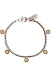 BROOKE GREGSON COIN 14-KARAT GOLD, STERLING SILVER, SILK AND DIAMOND BRACELET