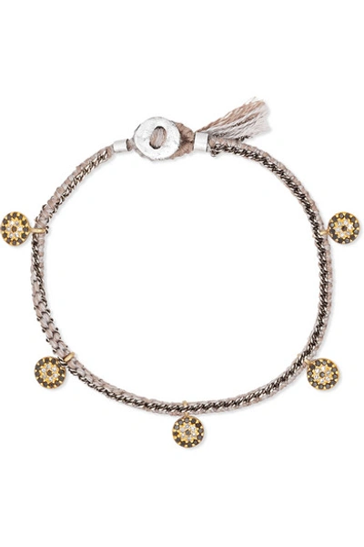 Brooke Gregson Coin 14-karat Gold, Sterling Silver, Silk And Diamond Bracelet