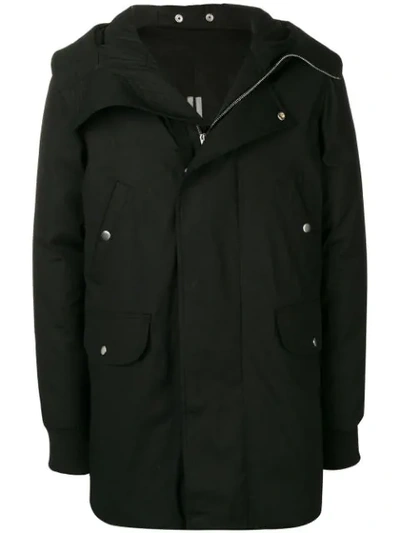 Rick Owens Tech & Cotton Twill Padded Parka In 09 Black