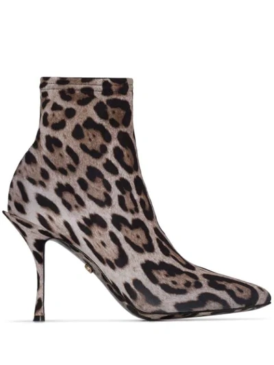 Dolce & Gabbana 90mm Leopard Stretch Jersey Ankle Boots In Animalier