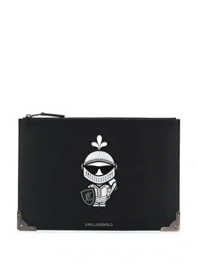 Karl Lagerfeld Karl Treasure Coated Canvas Pouch In Black