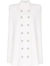 Balmain Double-breasted Cape Coat In White