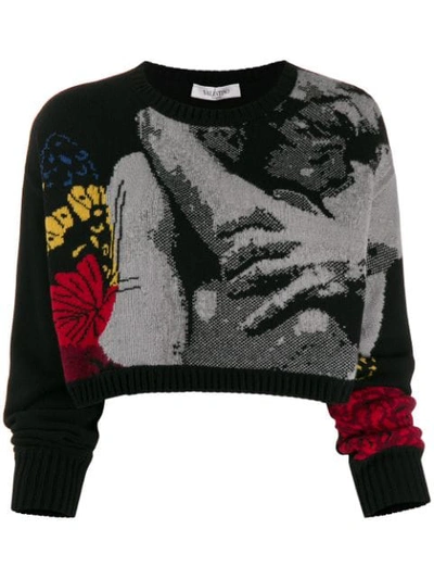 Valentino Jacquard Knitted Cropped Sweater In Multi